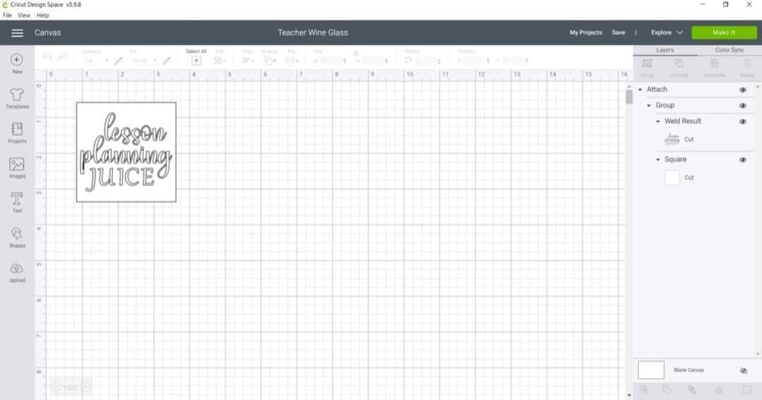 Lesson JUICE Schablone auf einer Leinwand im Cricut Design Space planen