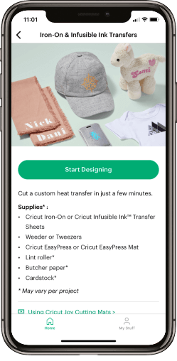 Cricut Joy app iron-on and infusible ink heat transfers feature