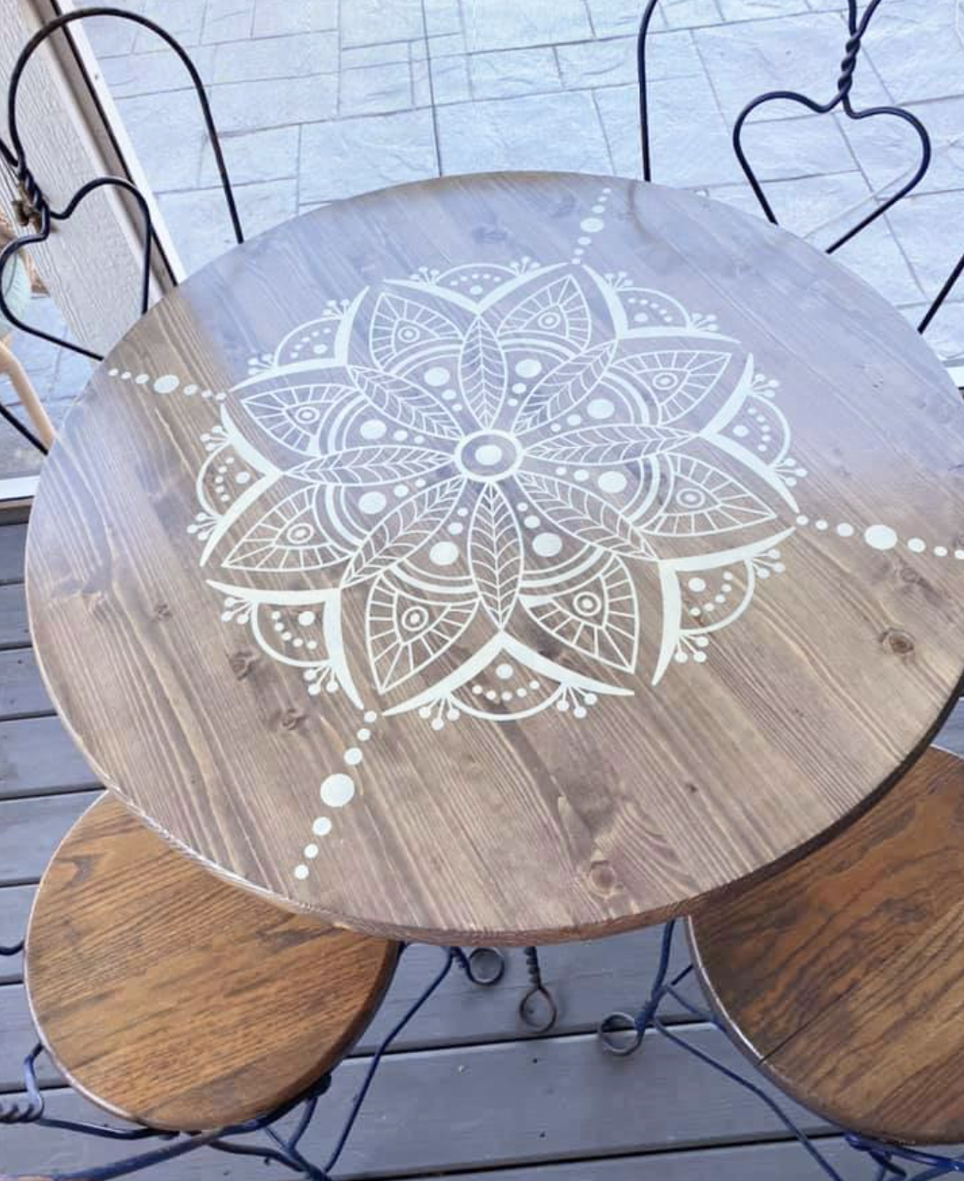 Porch bistro table with vinyl decal