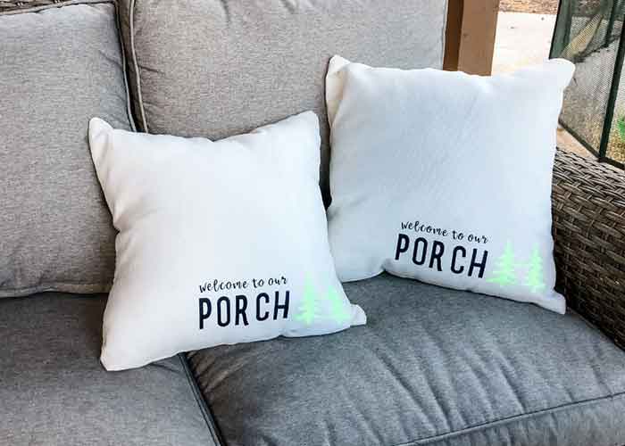 Customized porch pillows with Cricut vinyl