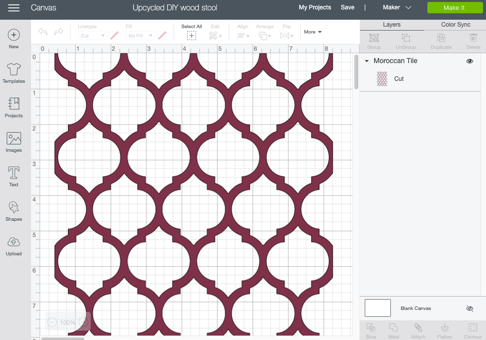 Wood stool stencil pattern in Design Space®