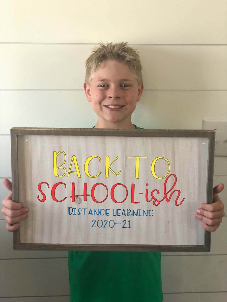 Back to School-ish Distance Learning sign for back-to-school from Cricut Design Space