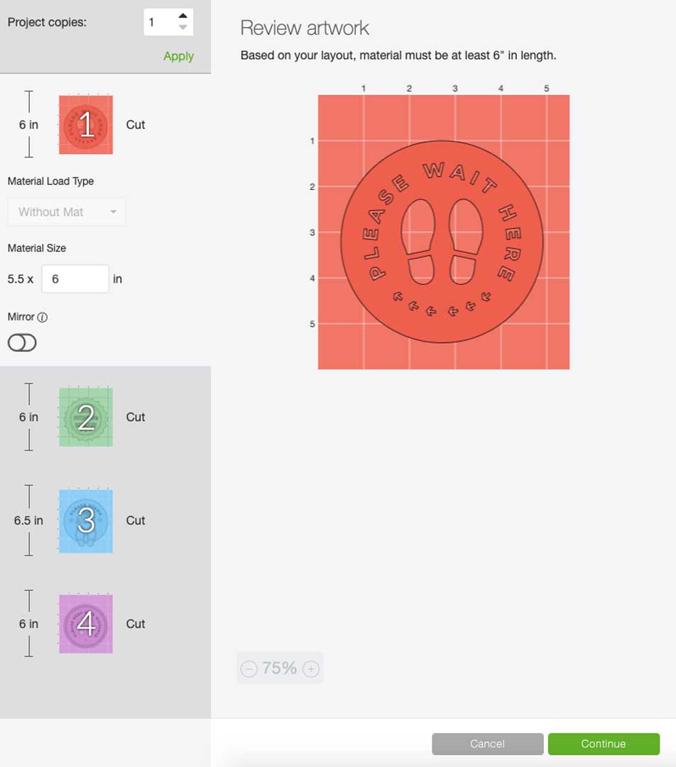 Social distancing signs in Design Space canvas