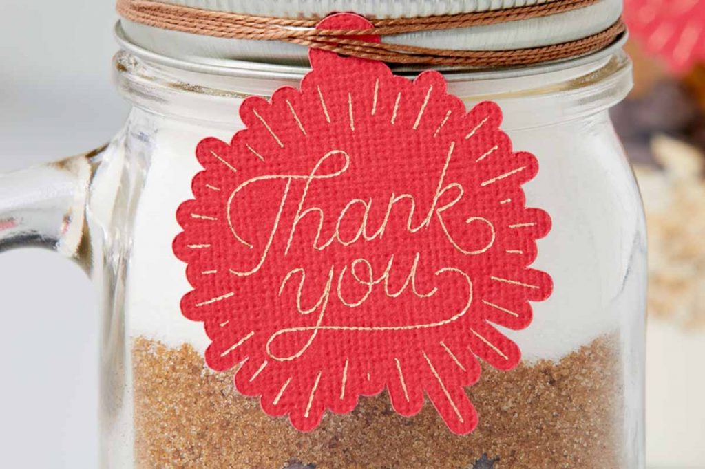 Thank you gift tag with foil effects created with a Cricut and the Cricut Foil Transfer Tool