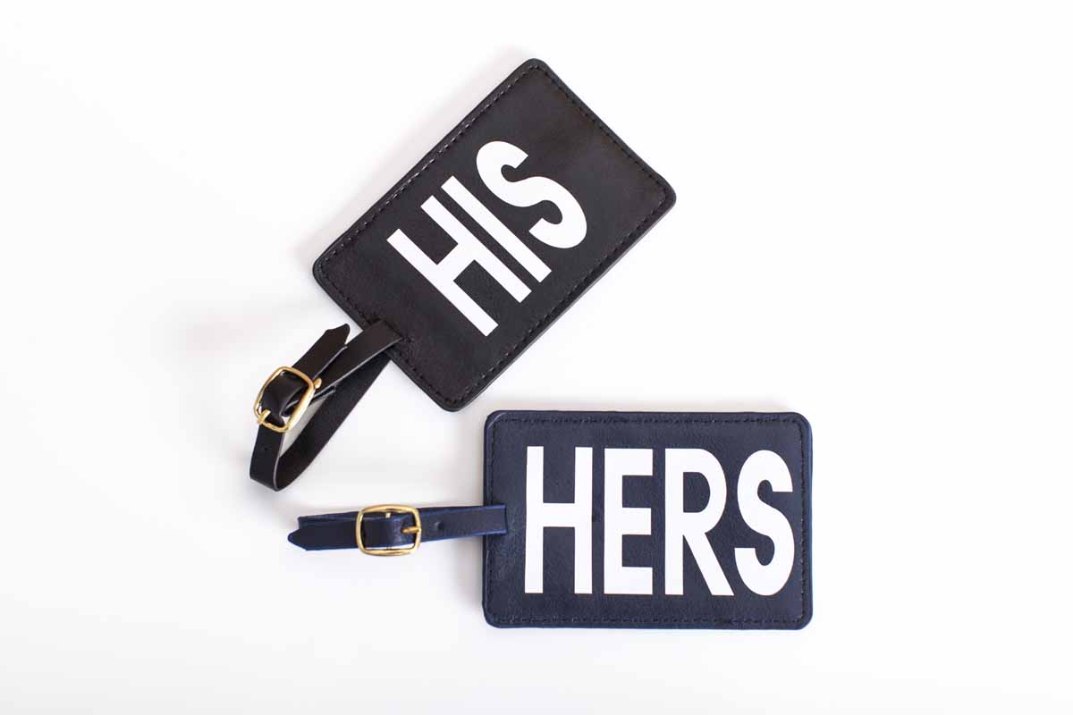 His and her luggage tags.