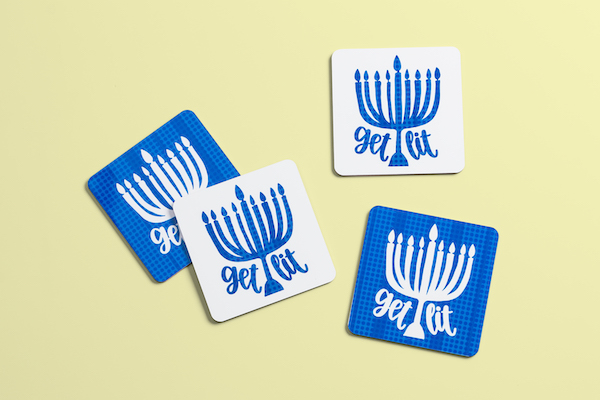 Personalized Hanukkah coasters made with Infusible Ink and Cricut machine