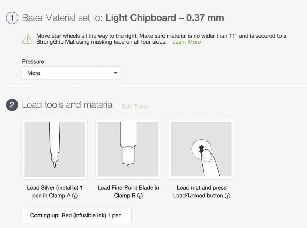 Cutting Light Chipboard in Cricut Design Space