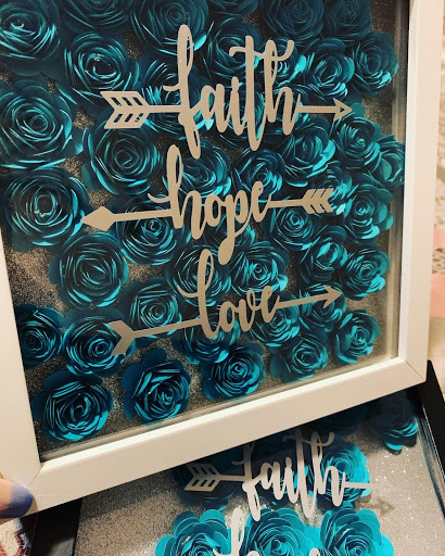 Faith Hope Love paper flower shadowbox