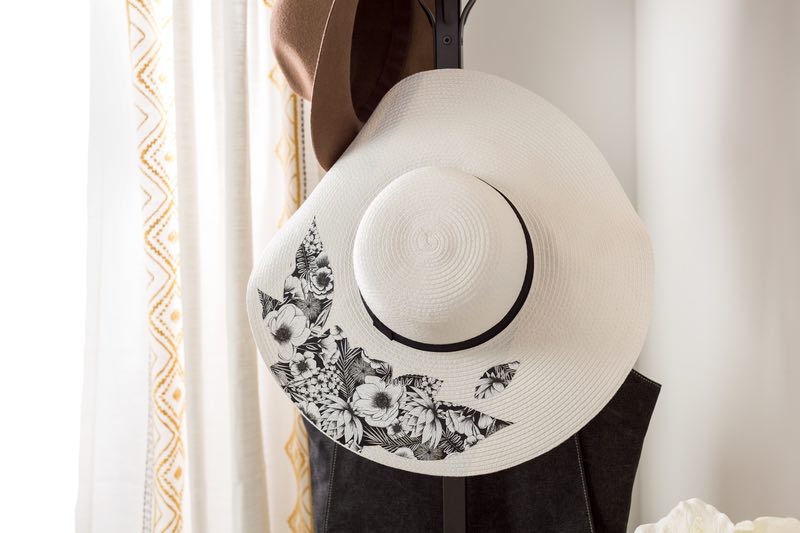 Cricut projects, black and white floral garden or sun hat