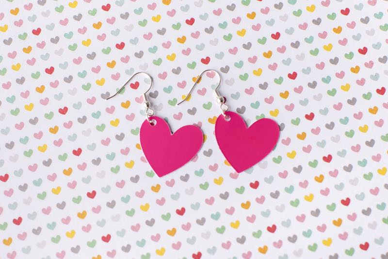 Heart earrings made with Cricut.