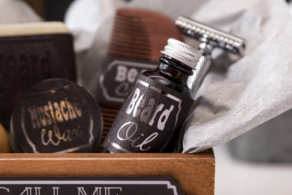 Box of men's grooming products