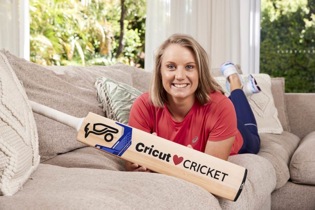 Alyssa Healy using Cricut Joy for personalizing cricket goodies