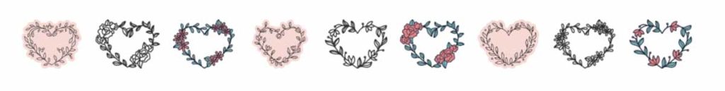 Images of floral designs. Cricut Access image set: Heart Flower Wreaths