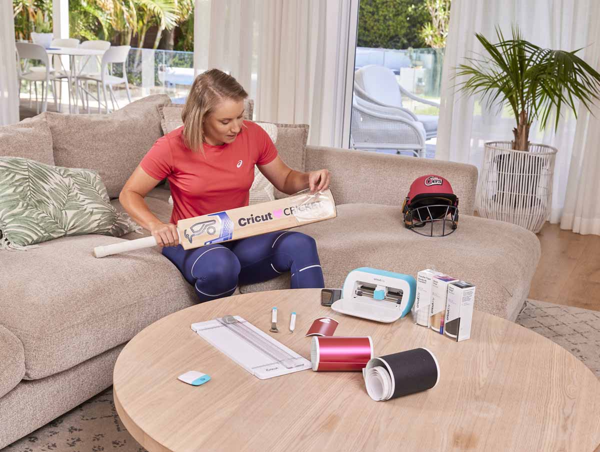 Alyssa Healy using Cricut Joy for personalizing cricket goodies