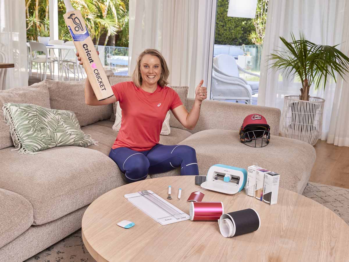 Alyssa Healy using Cricut Joy for personalizing cricket goodies