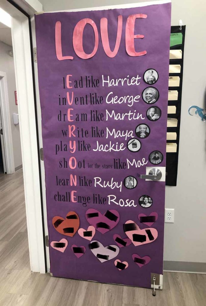 Black History Month custom classroom door design made with Cricut.