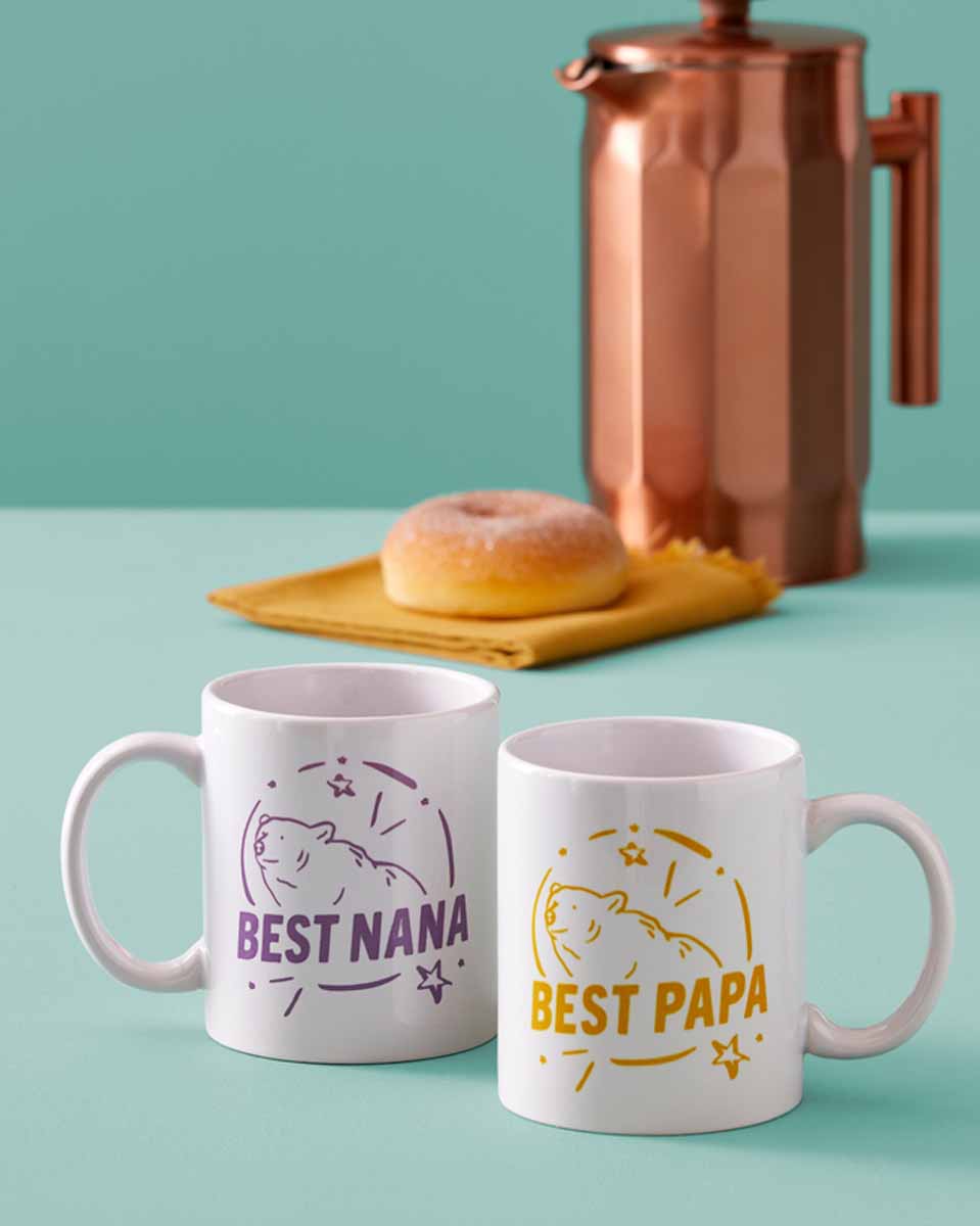 Personalized mugs for the grandparents using Cricut Mug Press