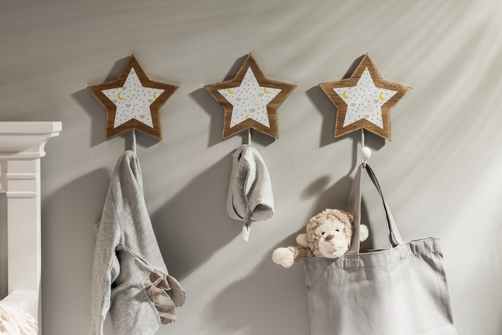 Three star-shaped wall hooks