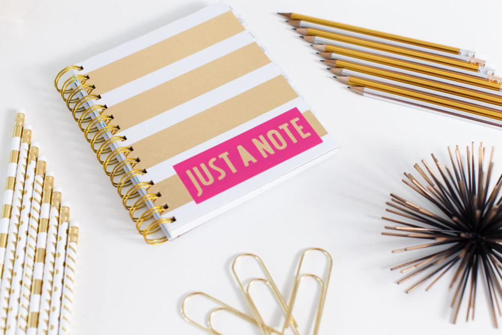 Custom Cricut home office notebook and pencils.