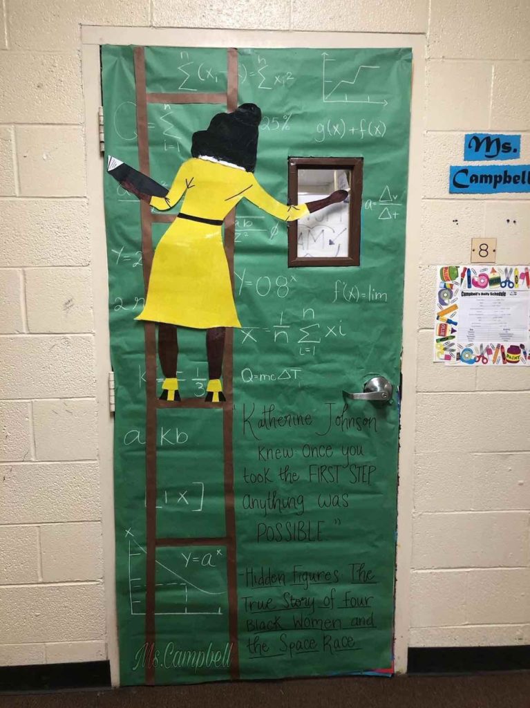 Black History Month bulletin board idea on a classroom door.