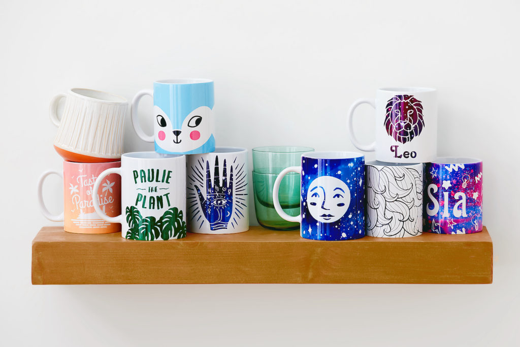 Mugs on a shelf