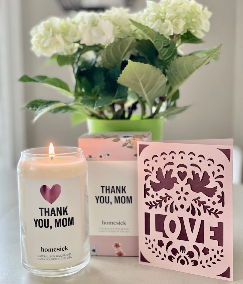 Thank you Mom homesick candles and a card made with Cricut.