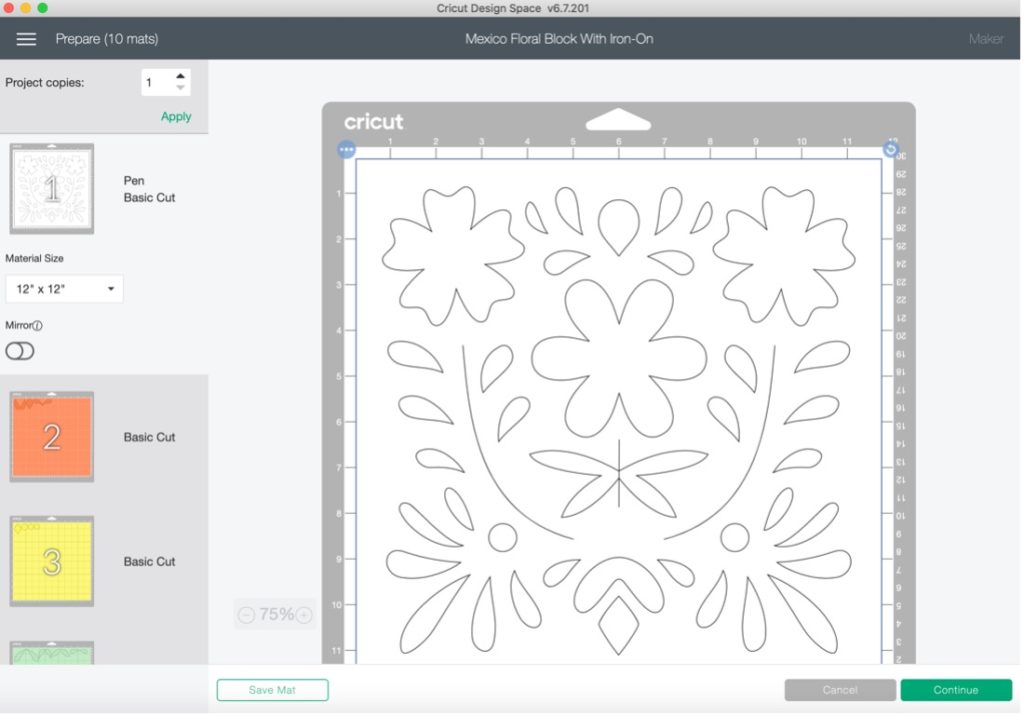 Cricut Maker cut fabric screen on Design Space
