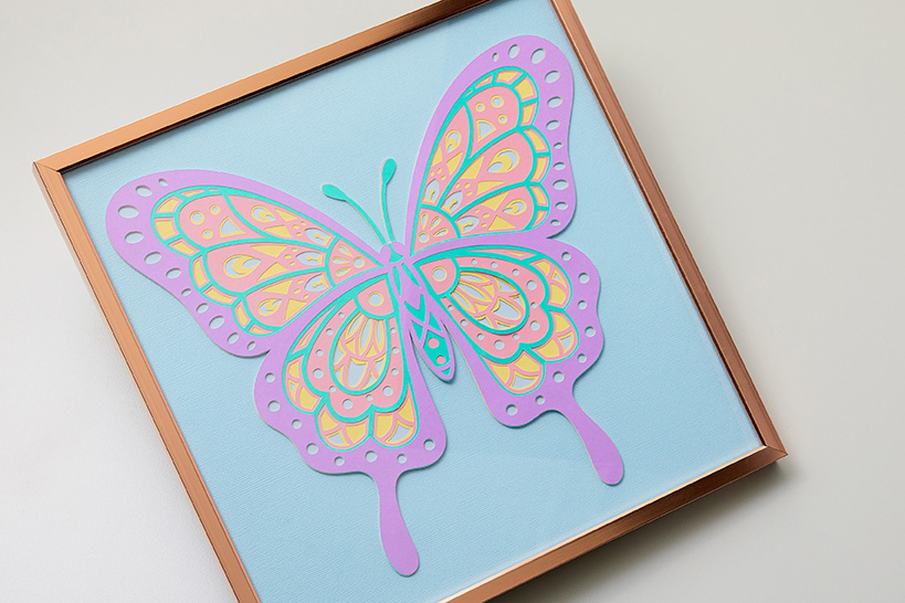 Layered butterfly art made with Smart Paper Sticker Cardstock