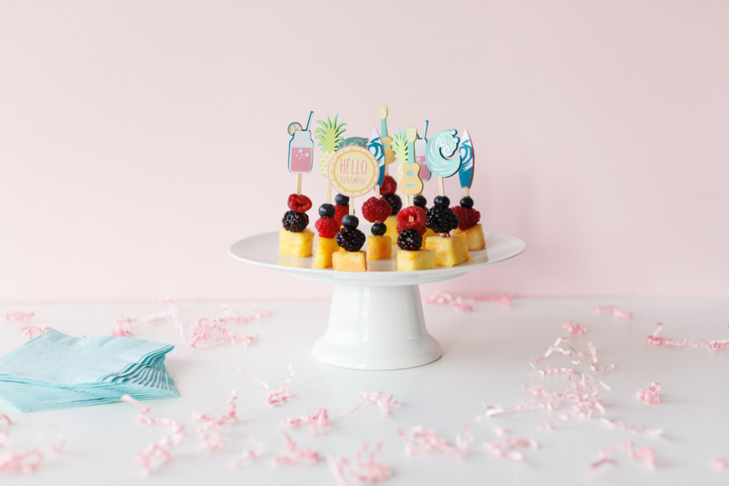 Platter with fruit kebabs