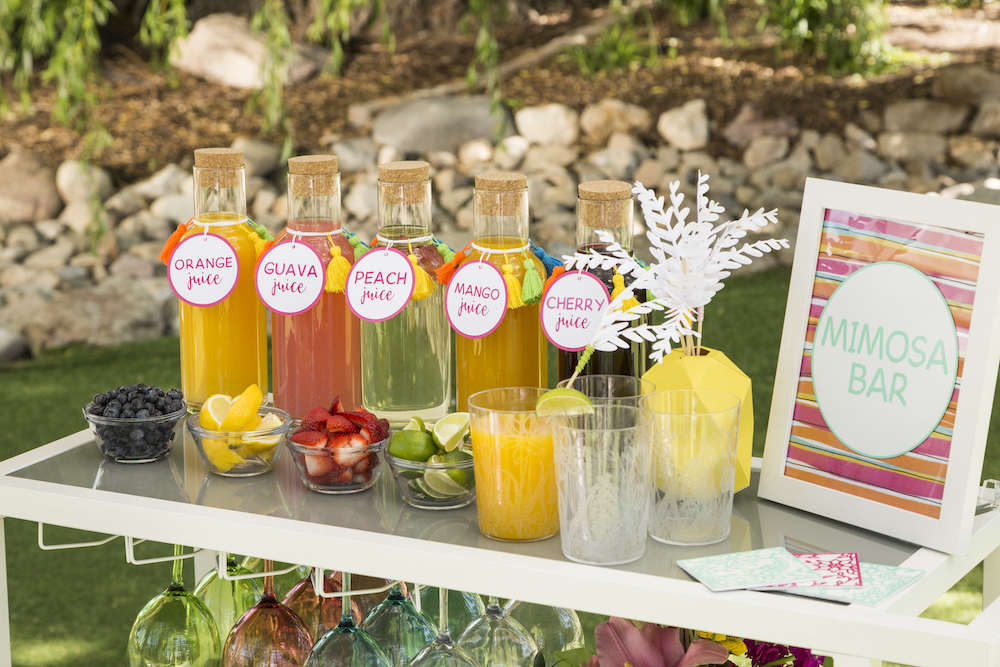 Mimosa bar on a table with summer decorations