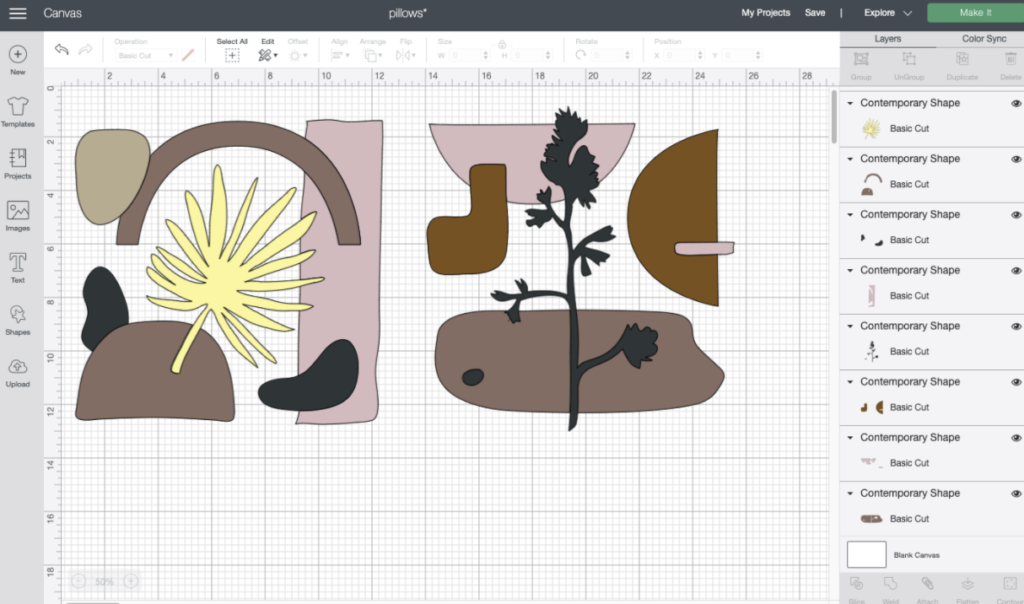 Screenshot of Cricut contemporary design shapes found in Design Space