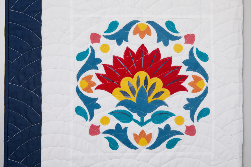 lotus flower on floral quilt block