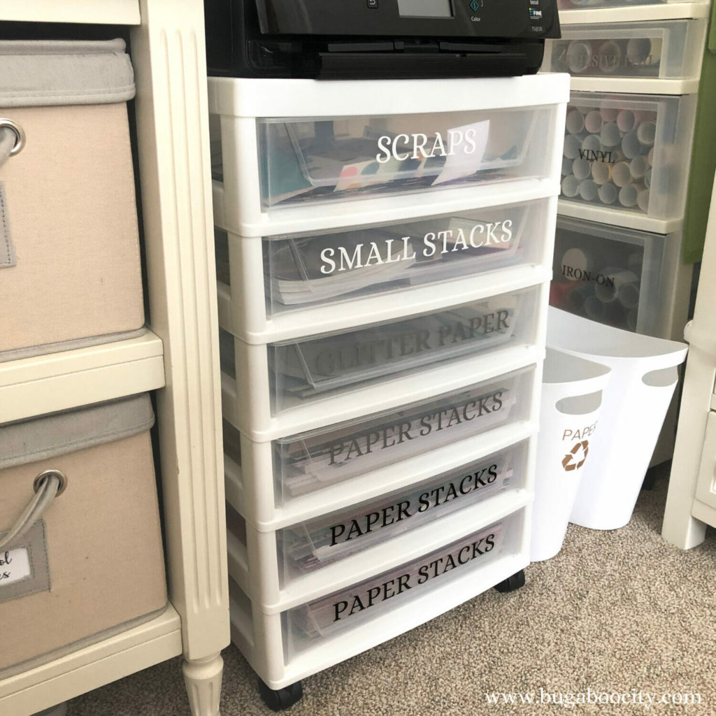 Vinyl decals help organize scraps