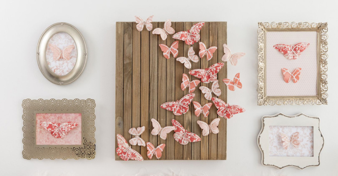 butterfly collage on wood panels