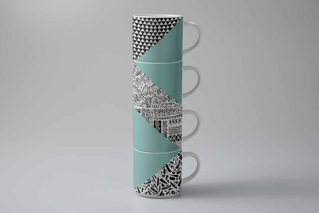 Cricut Stackable Mugs black, white and teal pattern