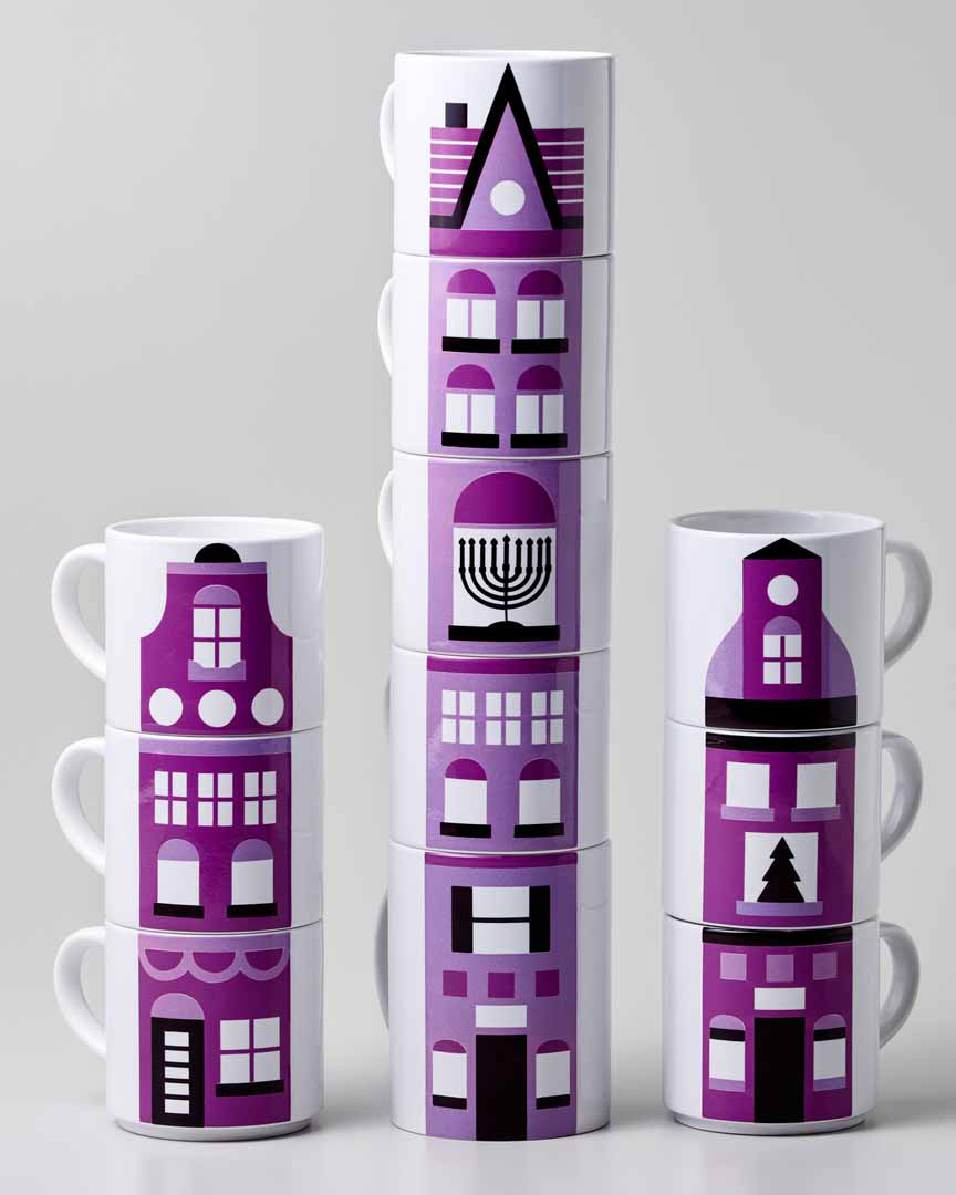 Cricut Stackable Mugs - purple houses